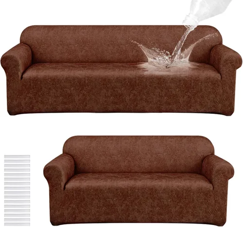 Miniatura 20 de Peryiter Juego de 2 fundas para sofá de dos plazas Fundas para muebles para sala de estar para sofá, sillón, ajuste elástico, a prueba de arrugas