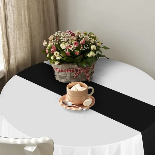Miniatura 4 de Remagr Mantel redondo de plástico de 84 pulgadas, desechables, para Navidad, boda, cumpleaños, decoración de jubilación (blanco, negro)