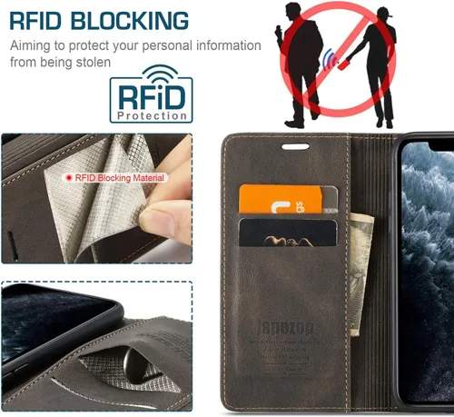Miniatura 3 de japezop Funda tipo cartera para iPhone 11 Pro Max con tarjetero [bloqueo RFID], funda magnética de cuero con tapa para iPhone 11 Pro Max de 6.5 Café