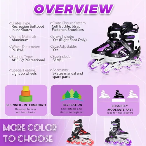 Miniatura 6 de Patines en línea ajustables para niñas y niños principiantes, patines en línea con ruedas iluminadas para niños y jóvenes para deportes
