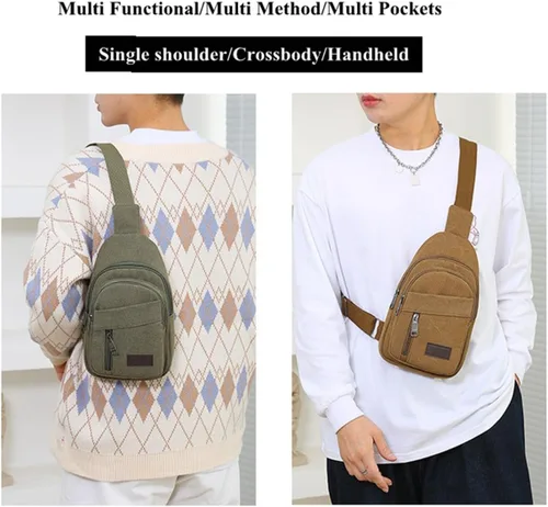 Miniatura 2 de Men Canvas Sling Crossbody Bag Smart Pratical Large Capacity Day Pack for Hiking Camping