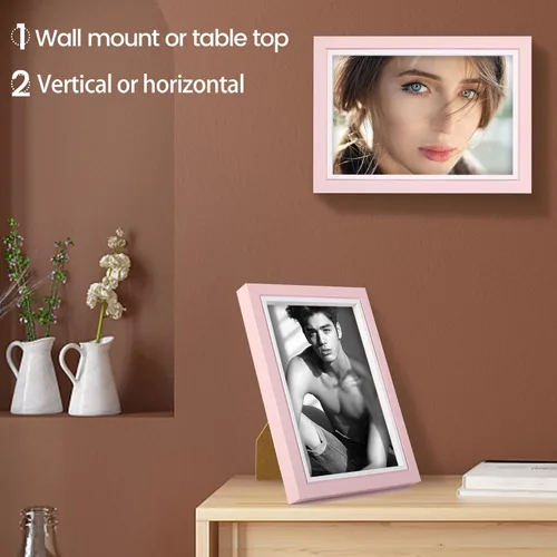 Miniatura 5 de LBECUA Juego de 4 portarretratos de 4 x 6, color rosa con plexiglás HD de 4 x 6, horizontal y vertical para pared y mesa