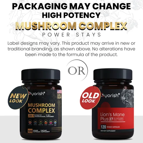 Miniatura 2 de Suplemento de hongo 6 en 1 de melena de león con cola de pavo Reishi Cordyceps Chaga Maitake Meshima Poria Cocos Shiitake Oyster Porcini Enoki 120
