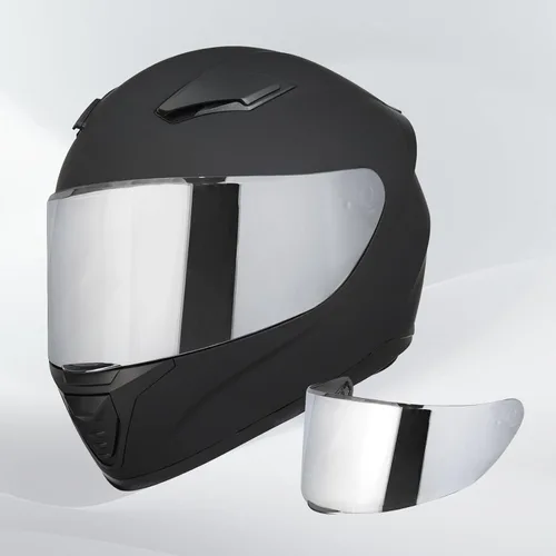 Miniatura 6 de Casco de motocicleta de cara completa WS-607 aprobado por DOT para adultos, con visera transparente/negro/plateado cromado (BB negro plano, L)