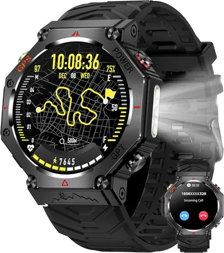 Relojes inteligentes con GPS para hombre, altímetro militar, barómetro, brújula, llamadas Bluetooth, modos deportivos, linterna, reloj inteligente,