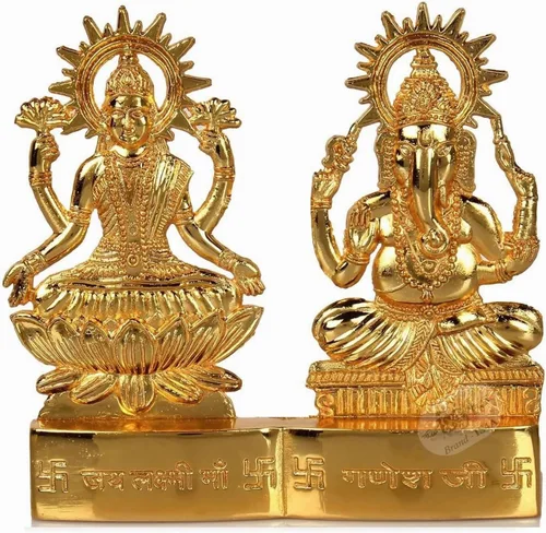 Miniatura 5 de IS4A Lakshmi Ganesh - Estatua de ídolo energizada chapada en oro, para boda, festival, aniversario, Diwali Puja, regalo espiritual de 4 pulgadas