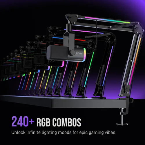 Miniatura 4 de Kit de micrófono de juego FIFINE, micrófono dinámico XLR/USB para PC con brazo articulado para grabación de podcast, juego de micrófono RGB