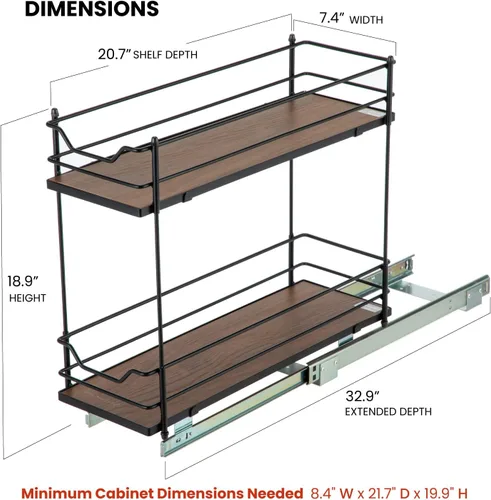 Miniatura 3 de Home Zone Living Organizador de armario de cocina extraíble con 2 niveles de almacenamiento para un fácil acceso, 7.5 pulgadas de ancho x 20 Negro