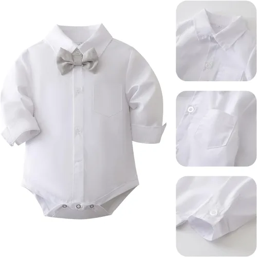 Miniatura 3 de SALNIER Conjunto de ropa de traje de bebé niño esmoquin trajes de caballero trajes de corbatín camisa tirantes pantalones boina sombrero 0-24M