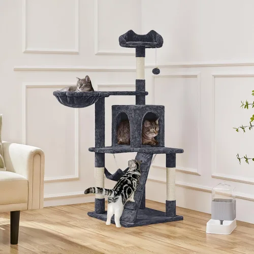Miniatura 2 de Yaheetech Árbol para gatos de 54 pulgadas, torre para gatos de varios niveles con postes rascadores, amplio condominio y hamaca, centro