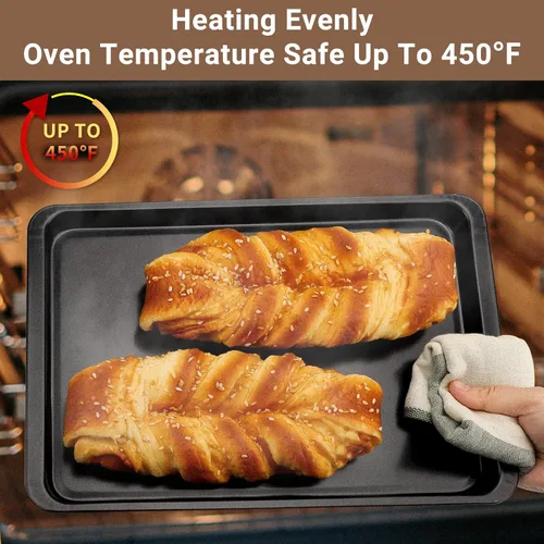 Miniatura 5 de Beasea Paquete de 2 bandejas para hornear, bandeja de galletas de 10 x 14.6 pulgadas, antiadherente, de acero al carbono, para horno, bandejas