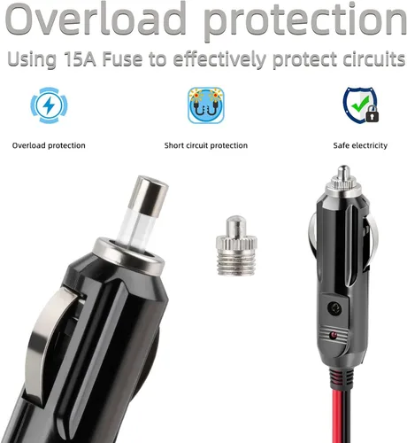Miniatura 4 de ELFCULB Cable de encendedor de cigarrillos macho a macho, cable de extensión de enchufe de encendedor de cigarrillos de automóvil de 14 AWG 12 V