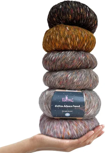 Miniatura 11 de Hilo de alpaca Tweed de algodón para ganchillo, paquete de 4 (588 yardas/7.05 oz), patrones libres, hilo de tweed para tejer, peso de peinado ligero