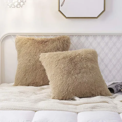 Miniatura 24 de Juego de 2 fundas de almohada estándar de piel sintética de terciopelo suave, fundas de almohada decorativas con cierre de cremallera
