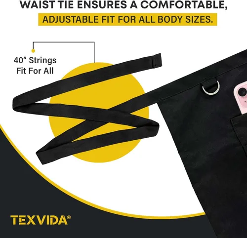 Miniatura 7 de Delantal unisex para servidor bistró con bolsillo con cremallera, grado comercial (negro, 24 x 20 pulgadas)
