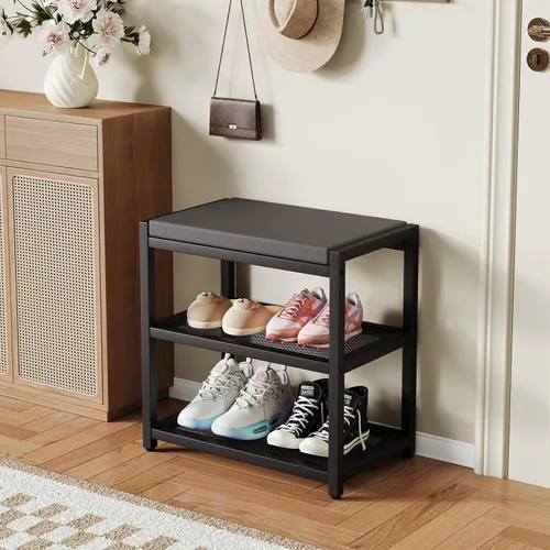 Miniatura 2 de ZHOOGE Banco pequeño para zapatos, banco de almacenamiento, banco de entrada, estante de zapatos con cojín de asiento, organizador de zapatos