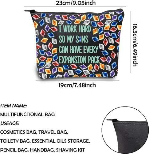 Miniatura 2 de WCGXKO Bolso divertido del maquillaje del juego de la mercancía del juego del regalo del videojuego para el jugador, TRABAJO DURO, Cremallera