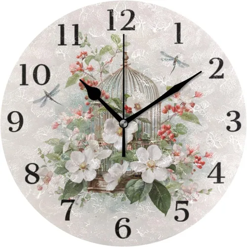 Miniatura 17 de Reloj de pared de amapola de maíz con flores azules, silencioso, sin tictac, funciona con pilas, 9.5 pulgadas para cocina, hogar, sala de estar