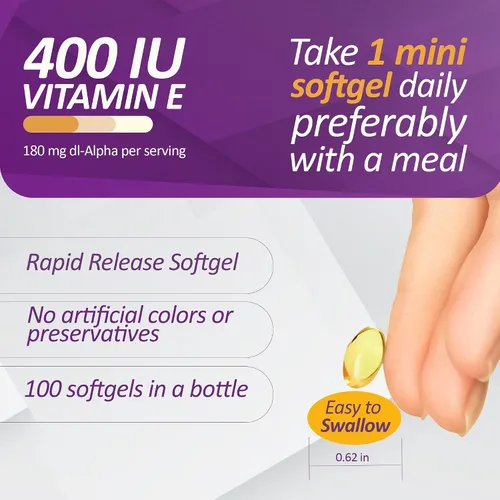 Miniatura 4 de Prati Donaduzzi Vitamina E 100 cápsulas blandas 400 UI (180 mg dl-alfa) - Suplemento para apoyar contra los radicales libres - Fórmula de bienestar