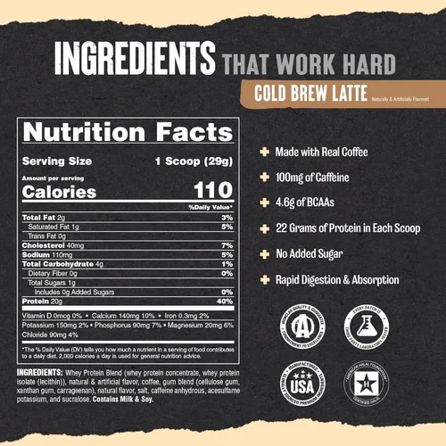 Miniatura 2 de Animal 100% Proteína de Suero en Polvo (Muestras) y Botella Agitadora – Proteína de suero con café helado instantáneo real + 20 g de proteína, 120mg