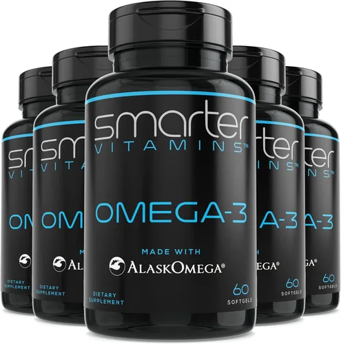 (5 unidades) Aceite de pescado Smarter Omega 3, sabor a bayas, sin erupción, insípido, 2000 mg, potente triple fuerza DHA EPA cerebro omega-3,