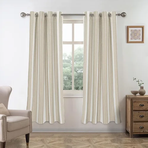 Miniatura 28 de DriftAway Chris Linen - Cortinas opacas con capa térmica y reductora de sonido, 63 pulgadas de largo para dormitorio, cortinas estampadas a rayas