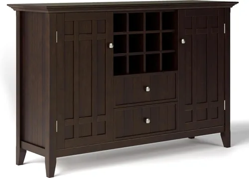 Miniatura 20 de SIMPLIHOME Bedford Buffet - Aparador de 3 puertas de madera maciza de 54 pulgadas de ancho con estante para vino en negro, gabinete de transición