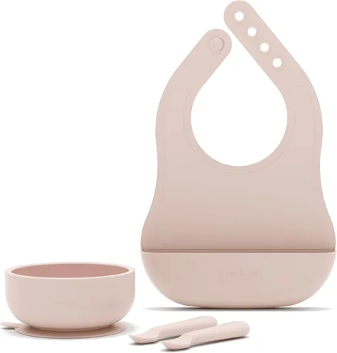 Miniatura 10 de Lalo First Bites - Juego de alimentación de silicona para bebés, suministros de destete para bebés, silicona no tóxica, incluye 1 babero, 2 Avena