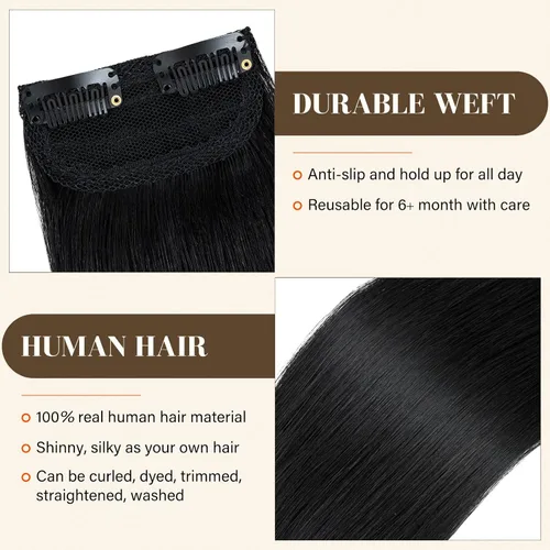 Miniatura 4 de S-noilite Extensiones de cabello corto con broches, 100% cabello humano real, 1 unidad, 2 clips, extensiones de cabello para mujer, añade volumen, 4