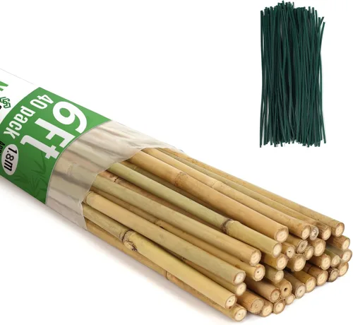 Miniatura 8 de SWANGSA Paquete de 40 estacas de bambú para plantas de 5 pies (57.5 pulgadas), palos de bambú para soporte de plantas de jardín con 200 lazos