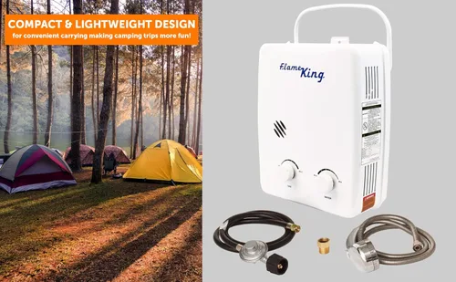 Miniatura 5 de Flame King YSNAZ132 - Calentador de agua portátil sin tanque de gas propano 5L 1.32GPM a 34,000 BTU, ducha instantánea de agua caliente al aire