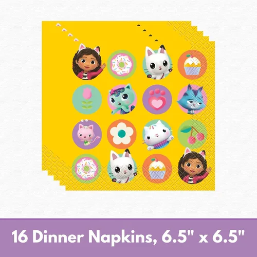Miniatura 4 de Gabby - Decoraciones de fiesta de casa de muñecas – 16 platos, servilletas, cubierta de mesa, tenedores, calcomanías, decoraciones de cumpleaños