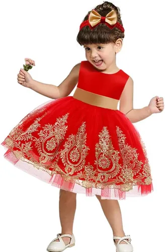 Miniatura 4 de CMMCHAAH - Vestidos de fiesta y concurso, con encaje y bordado, con lazo, tutú y diadema, para bebés y niñas, tallas 0-6T