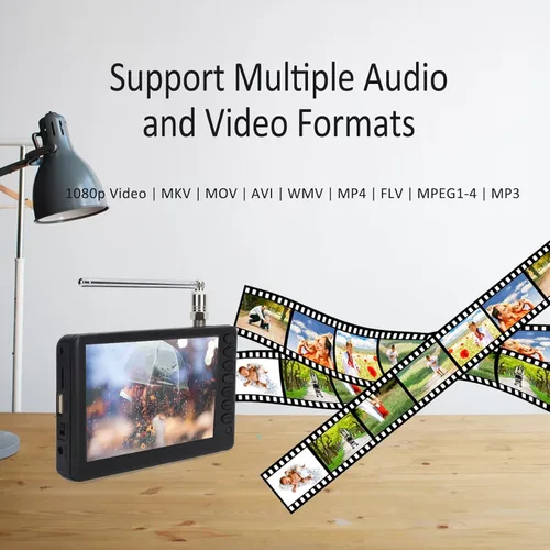 Miniatura 5 de Televisor digital portátil ATSC HD TFT LED - Mini TV de 5 pulgadas con control remoto, 1080P, batería recargable, soporte para tarjeta USB y TF, 5