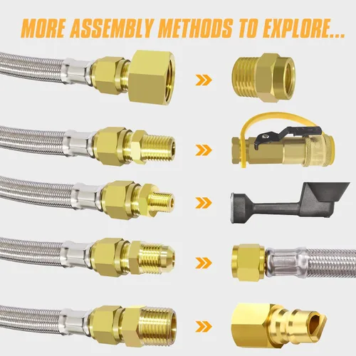 Miniatura 4 de MEFUN Extensión de manguera de propano trenzada de alta presión de 6 pies con acoplamiento de conversión de 3/8 pulgadas a 1/2 pulgadas NPT hembra