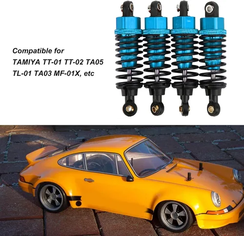 Miniatura 4 de Amortiguadores RC, paquete de 4 amortiguadores de aleación de aluminio con diseño roscado para TT-01 TT-02 TA05 RC coches (azul)