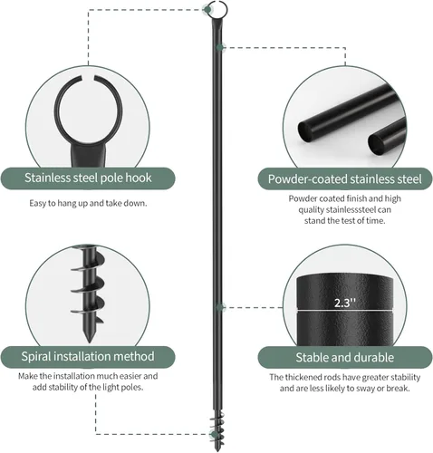 Miniatura 3 de Paquete de 2 postes de luz para exteriores, poste de luz exterior de 10 pies para luces de cadena, postes de luz de patio trasero para fiestas