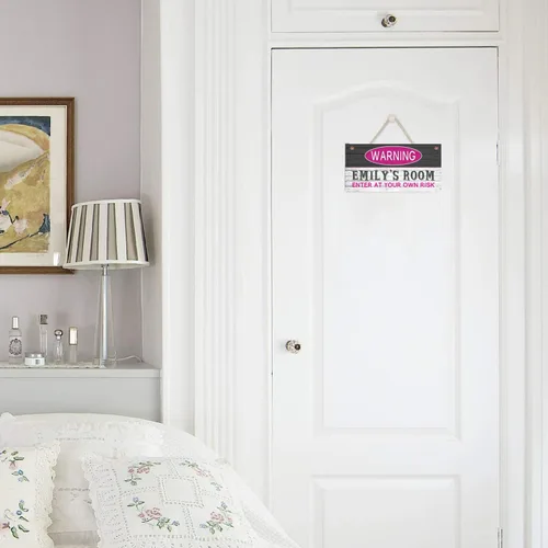 Miniatura 3 de Señales de advertencia personalizadas "Enter at Your Own Risk" personalizadas para habitación de niñas, entrada, puerta, letreros de madera