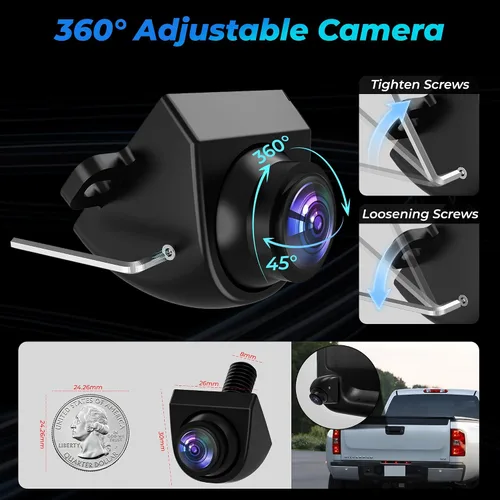 Miniatura 4 de AHD 1080P Cámara de respaldo de vehículo para automóvil, cámaras de visión trasera inversa giratoria de 360°, visión nocturna, IP69K, impermeable