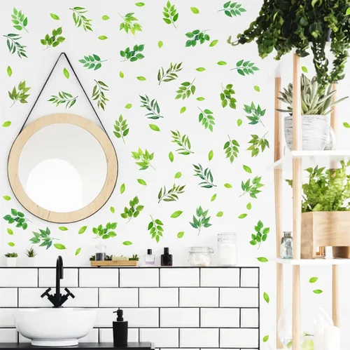 Miniatura 2 de Calcomanías de pared de hojas verdes, calcomanías de hojas de árbol para despegar y pegar, calcomanías de hojas botánicas extraíbles de plantas