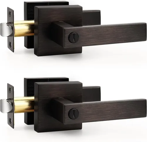 Miniatura 22 de Probrico Palanca de Puerta de Cama y Baño Negro Mate Servicio Pesado Manija de Puerta de Privacidad, Cerradura de Puerta Sin Llave Interior Baño