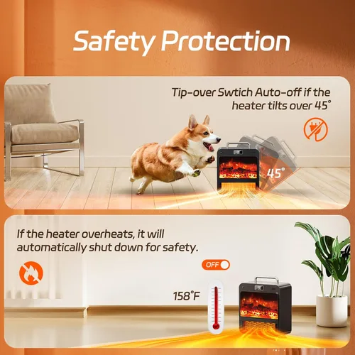 Miniatura 6 de Feculs Calentador eléctrico de chimenea, calentadores de chimenea portátiles 3 en 1 para uso en interiores, calentador de espacio de 750/1500 W