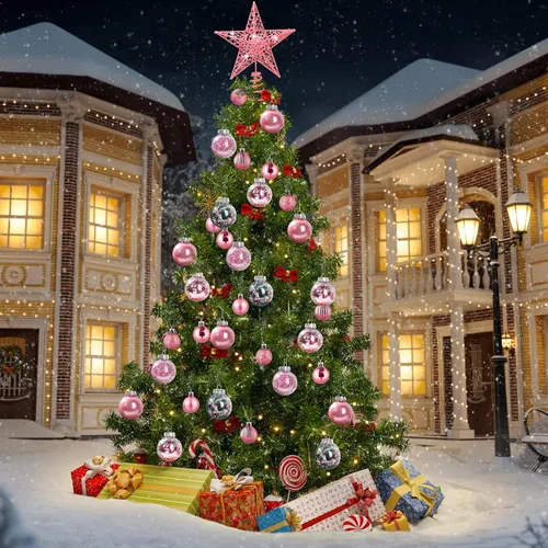 Miniatura 5 de BBTO Juego de adornos de esferas de Navidad con estrellas para árbol, adornos de árbol de plástico con estrellas transparentes para árbol, adorno