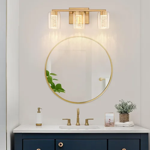 Miniatura 5 de SineRise Lámpara de tocador dorada de 3 luces con 3 modos de color (3000K/4000K/6000K), Accesorio de luz LED para baño con protección ocular, Luz