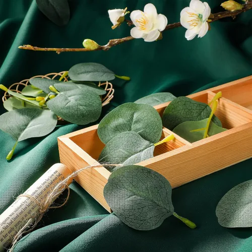 Miniatura 3 de WILLBOND Más de 400 hojas de eucalipto, pétalos de eucalipto falsos bohemios, decoración de mesa de boda, confeti verde suelto para decoración