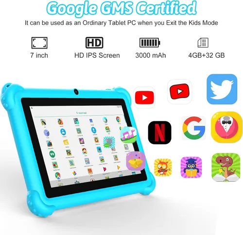 Miniatura 4 de Tablet infantil de 7 pulgadas para niños pequeños, Android 12, 4 GB de RAM, 32 GB de ROM, WiFi, Bluetooth, pantalla IPS de protección ocular segura
