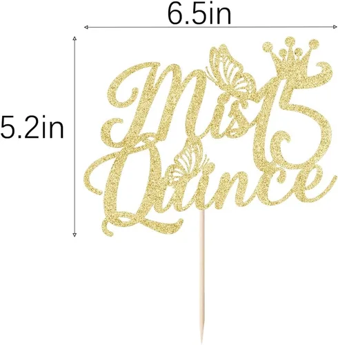 Miniatura 3 de Kaoenla Mis membrillo 15 para tartas dorado con purpurina para cumpleaños 15, saludos a los 15 años, quinceañera, decoraciones de feliz cumpleaños