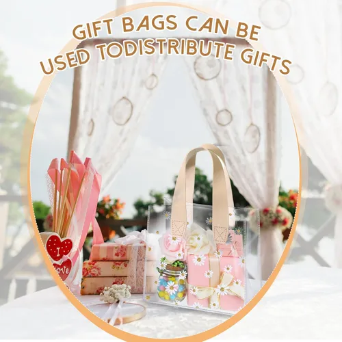 Miniatura 5 de Clysee 24 bolsas de regalo transparentes con asas, bolsa de plástico transparente con margaritas, reutilizable, bolsa de PVC transparente, embalaje