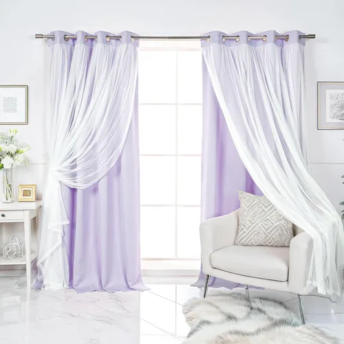 Miniatura 46 de Best Home Fashion Juego de 2 paneles de ventana de tul de encaje con aislamiento térmico y ojales de níquel de acero inoxidable para dormitorio
