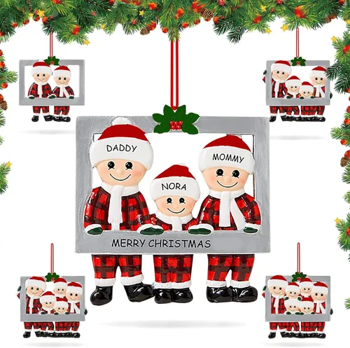 Adorno de Navidad personalizado 2025, adorno para árbol de Navidad, marco personalizado de familia feliz hecho de cerámica, colgante con nombre de